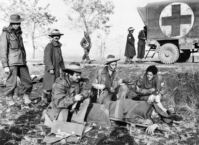 Evacuation of wounded soldiers of the 1st Commonwealth Division shortly after China’s entry into the Korean War, north-west Korea, 1950.