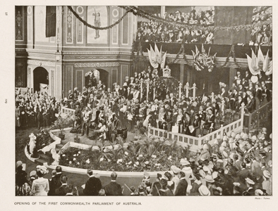 Opening of the first Commonwealth Parliament of Australia, Exhibition Building, Melbourne, 1901.