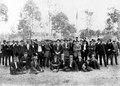 Group of men waiting to enlist in World War I, 1914.