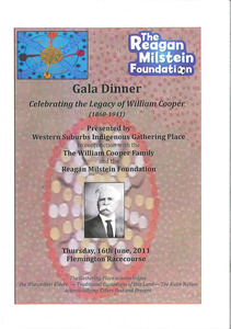 Invitation to a gala dinner celebrating the legacy of William Cooper, Melbourne, 2011. Museum of Australian Democracy Collection